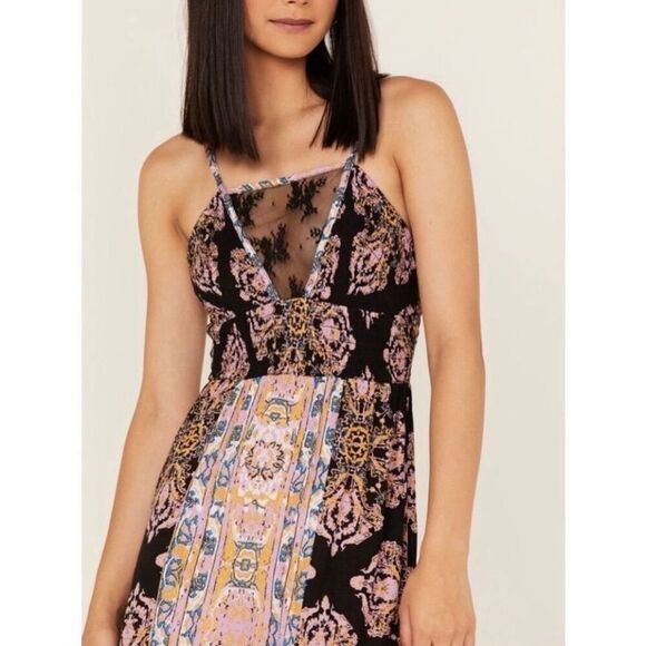 NEW Intimately by Free People Womens Small That Moment Black Pink Slip Lace Maxi - Picture 8 of 10